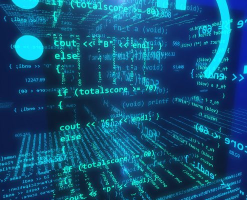 3d illustration of Application software programming source code. Open source concept.